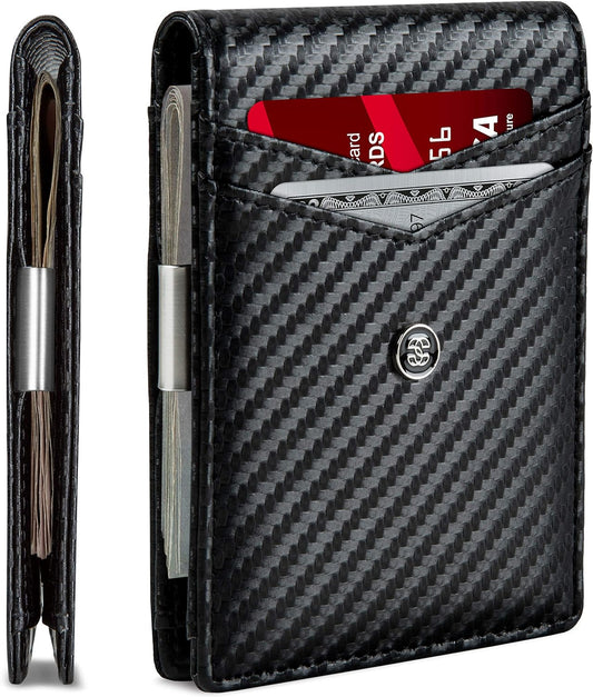 Slim Wallets for Men. Minimalist Bifold Wallet with Money Clip & ID Window. RFID Blocking Credit Card Holder Front Pocket Wallet, Gifts for Men - Husband Father on Birthday Anniversary.